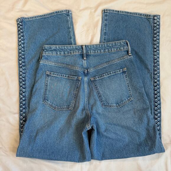 Old Navy Light Blue, Braided Sides Detailed, Extra High Rise, Wide Leg Jeans- 0 - Picture 2 of 9